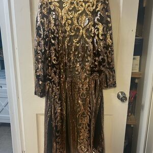 Women's Rose Gold Sequin Long Sleeve Evening Duster